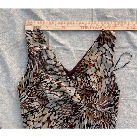 Boho Abstract Animal Print Dress Sz 12 Asymmetrical Handkerchief Hem V-Neck - Picture 7 of 12